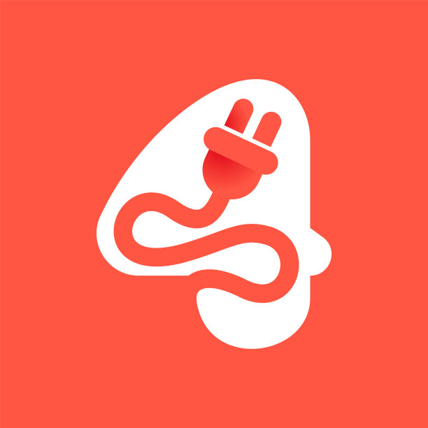 4的标志。4号有电插头的标志。负空间技术图标。图片下载