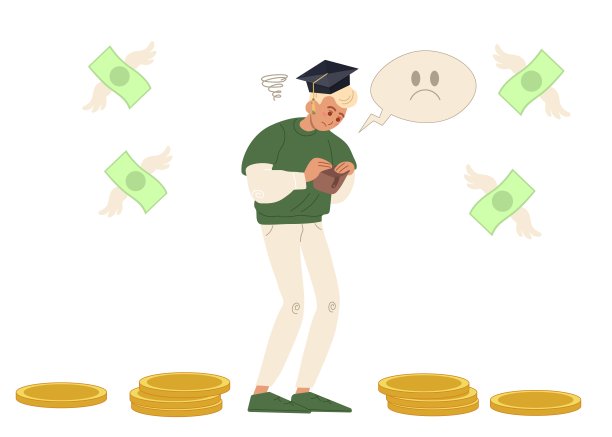 钱包空空的学生。心烦意乱的人没钱。金融问题概念。矢量插图在卡通风格图片下载