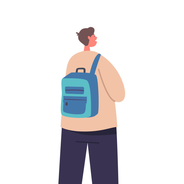 男生背着背包，从后面看，准备一天的学习和冒险，矢量插图图片下载