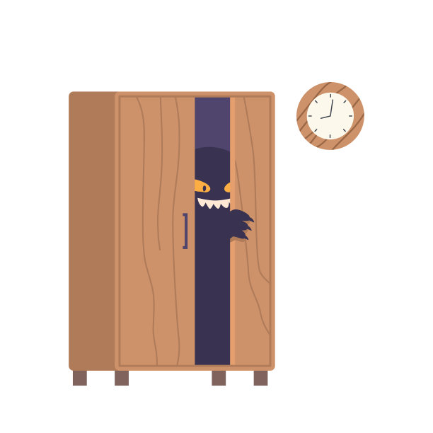 怪异的怪物眼睛从衣柜深处窥视出来，铸造令人不安和神秘的光环，矢量插图图片下载