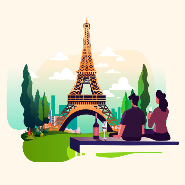 情侣们在度假旅游的过程中，在著名的地标附近畅饮美酒，放松身心图片下载