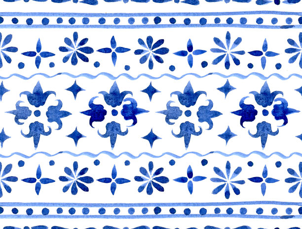 无缝图案，印有蓝色图案。古画、东方图案、陶瓷图片下载