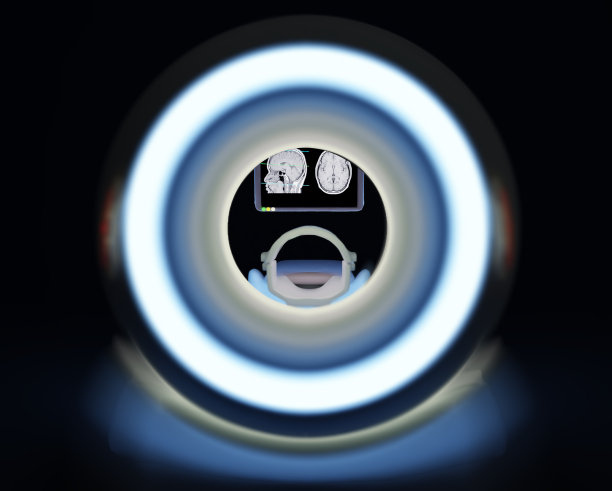 磁共振扫描仪的背面-磁共振成像设备在医院的三维渲染。医疗设备和卫生保健背景。图片下载