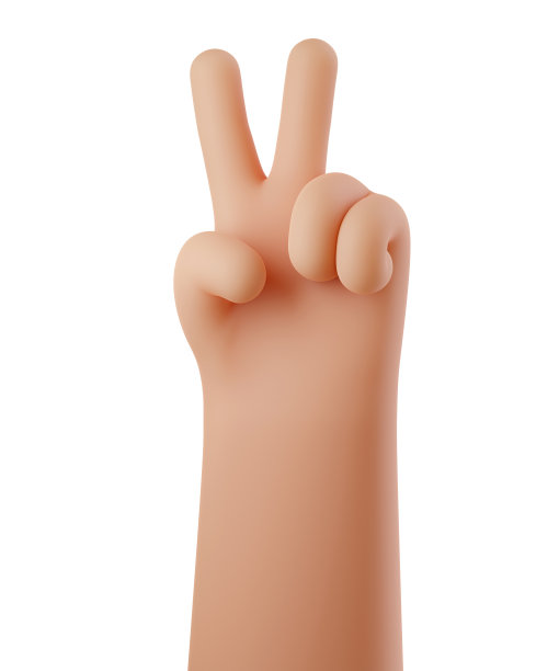一只手表示胜利或和平或数字2的标志，手指在白色背景上分开。胜利的手势。手臂两根手指向上。三维渲染图图片下载