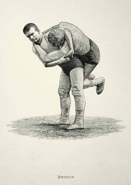 两个摔跤手，摔跤动作，臀部投掷，维多利亚时期的格斗运动，19世纪图片下载