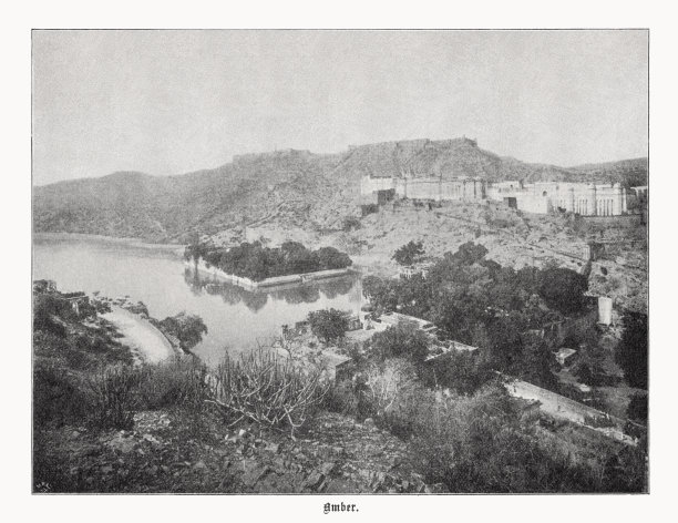 琥珀堡，斋浦尔，拉贾斯坦邦，印度，半色调印刷，出版于1899年图片下载