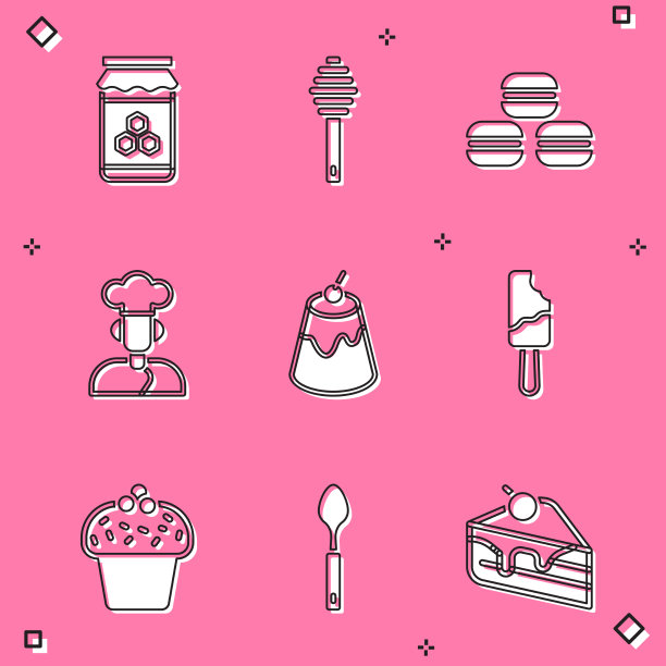 设置罐蜂蜜蜂蜜勺粘马卡龙图片下载