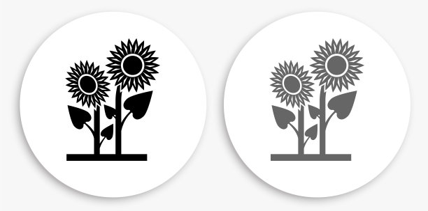 向日葵黑白圆形图标图片下载