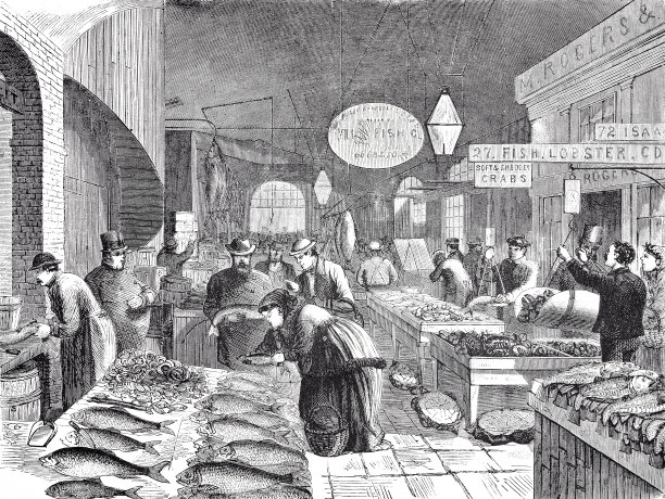 纽约市富尔顿鱼市场，1869年图片下载