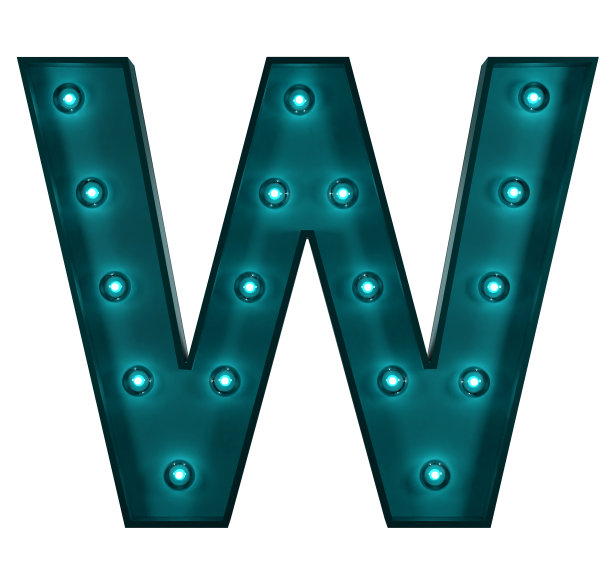 蓝色金属字母W与灯泡图片下载