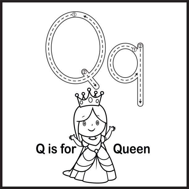 抽认卡上的字母Q是女王矢量插图图片下载