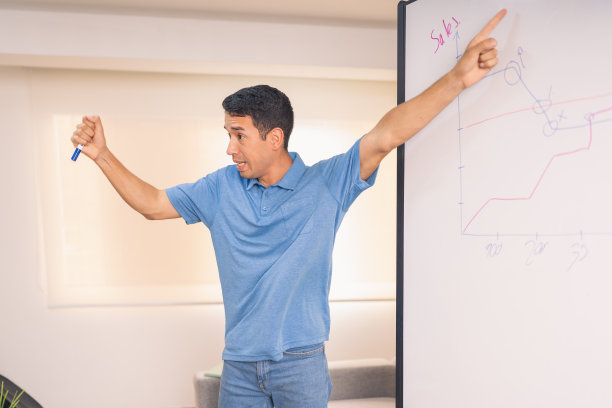 推销员在用板子解释时展示图表图片下载