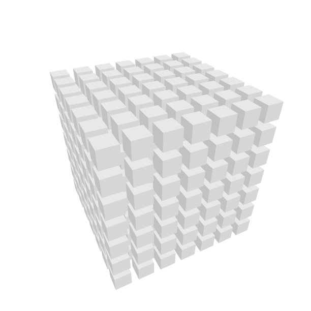 立方体的立方体，3D渲染7x7x7 = 343立体立方体与间隙。与视角。图片下载