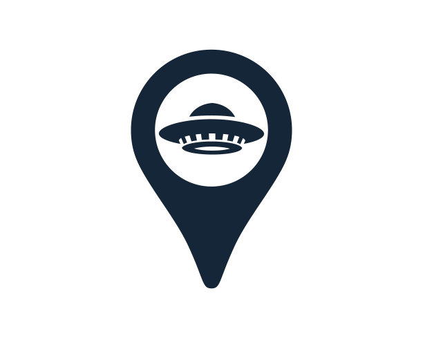 UFO飞船与导航定位地图引脚图标矢量插图图片下载
