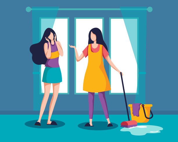 两个女孩每年大打扫房子图片下载