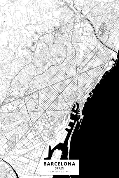 巴塞罗那，西班牙矢量地图图片下载