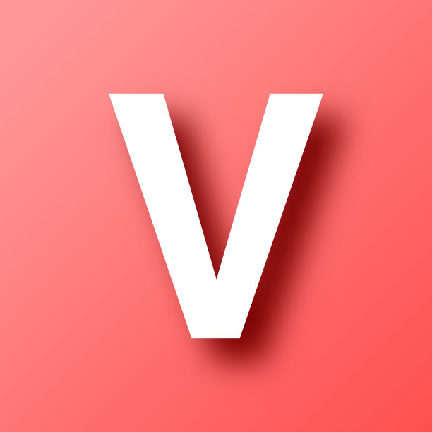 字母v图标在红色背景与阴影图片下载