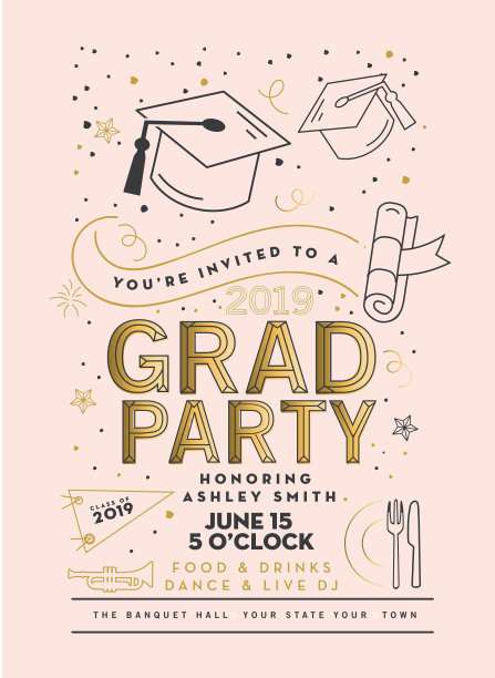 2019届毕业晚会邀请设计模板与图标元素图片下载