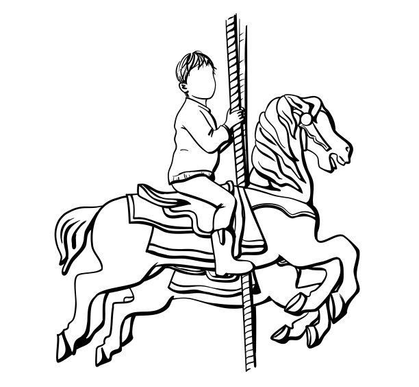 旋转木马上的孩子马墨水图片下载