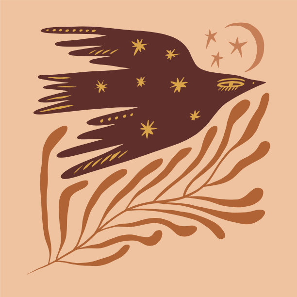 波西米亚民间鸟夜天真的涂鸦艺术版画图片下载