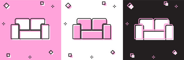 将沙发图标隔离在粉色和白色和黑色上图片下载