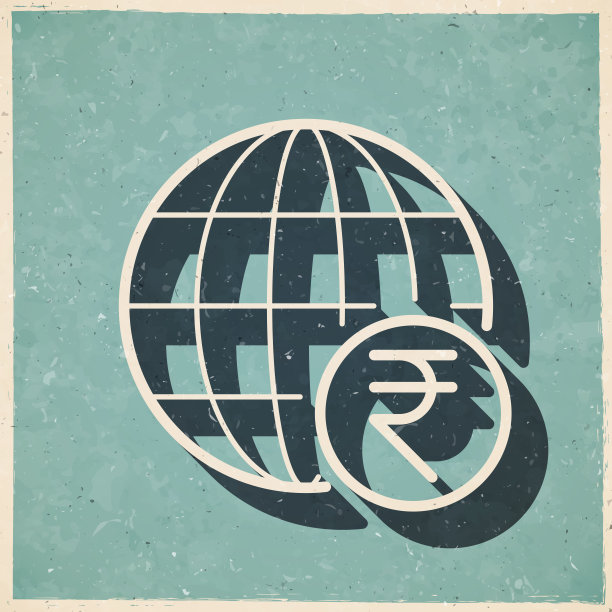 带有印度卢比标志的地球仪。图标复古复古风格-旧纹理纸图片下载