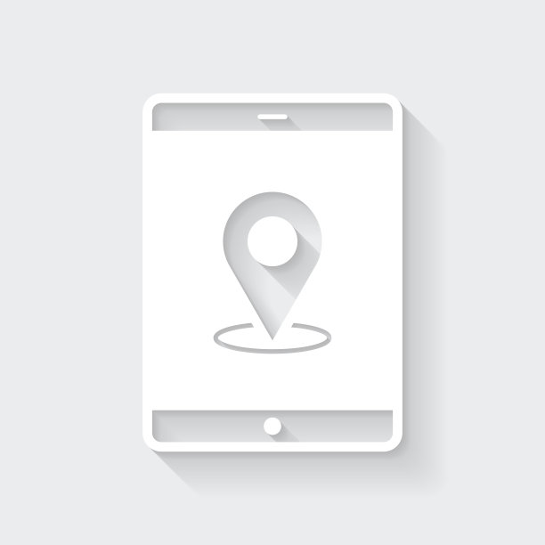 带定位销的平板电脑。图标与空白背景上的长阴影-平面设计图片下载