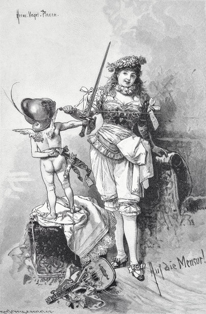 天使和一位年轻女子在进行击剑比赛图片下载