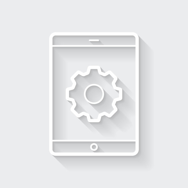 平板电脑设置-齿轮。图标与空白背景上的长阴影-平面设计图片下载