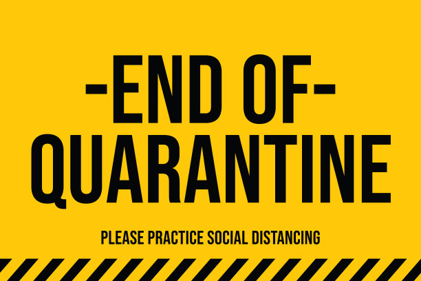 检疫结束。社会距离。墙壁，窗户或地板贴花。COVID-19流感大爆发的危险，流感毒株病例作为大流行概念横幅平面风格插图素材插图图片下载
