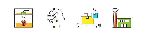 工业4.0相关矢量线图标。大纲符号集合。图片下载