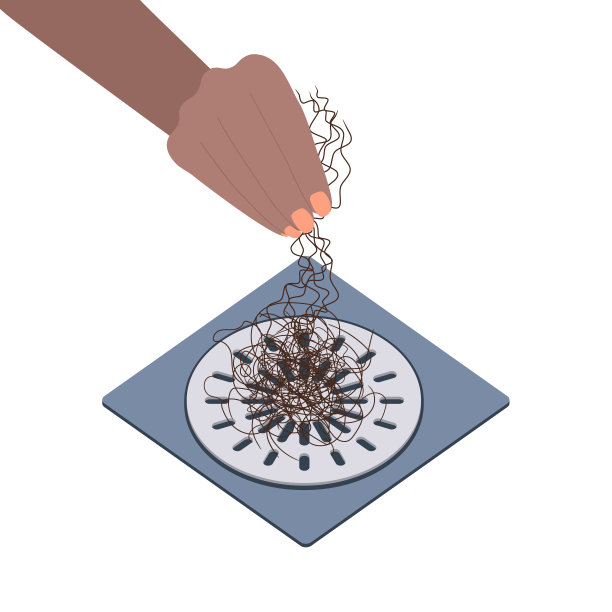 淋浴间的排水管被一团脱落的头发堵塞了图片下载