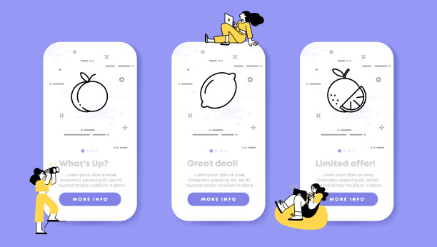 果设置图标。杏、橙、柠檬，熟了，酸了，甜了，维生素，夏了，暖了，食物。健康食品的概念。UI手机应用屏幕与人。矢量线图标的业务和广告图片下载