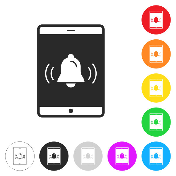 平板电脑铃声通知。彩色按钮上的图标图片下载