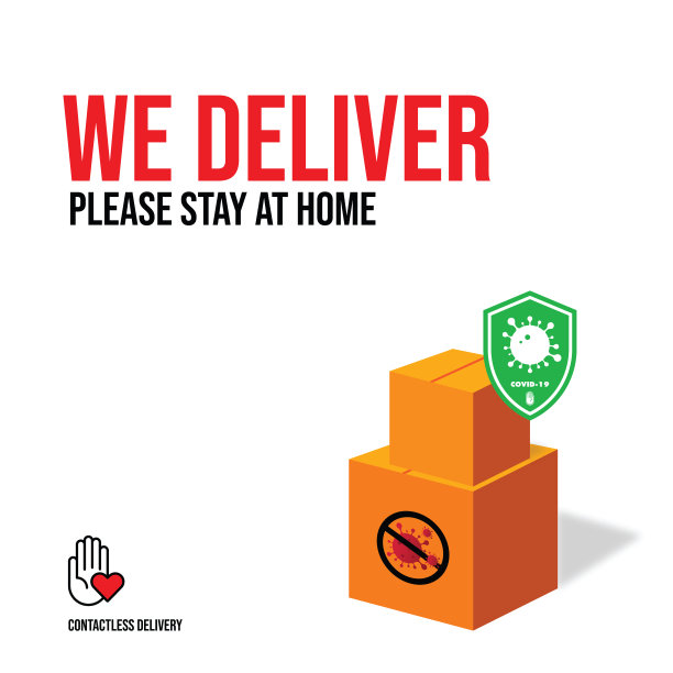食品运输，杂货和物资储备。送货上门，非接触式送货矢量库存插图图片下载