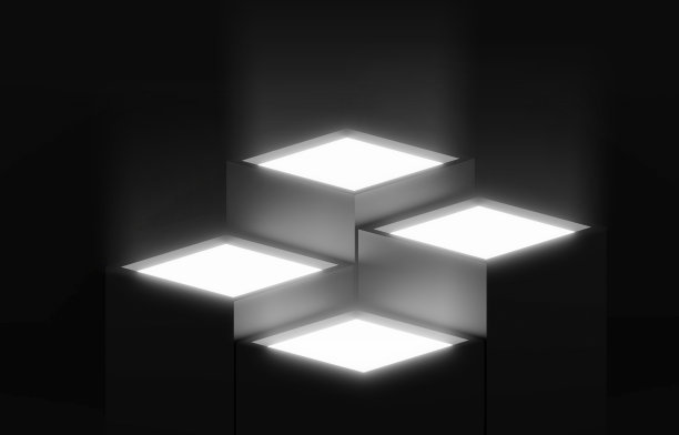 盒子开口带有光线，图像对比度高。三维渲染图片下载