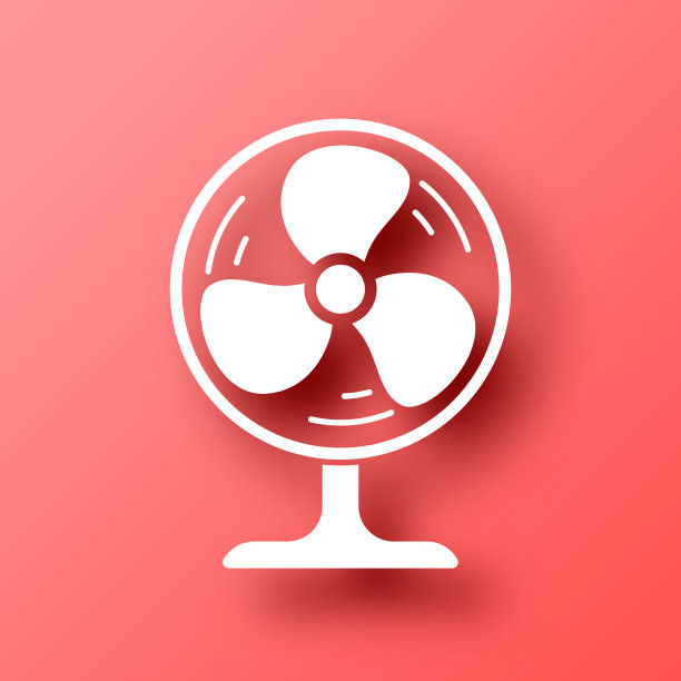 电风扇。图标在红色背景与阴影图片下载