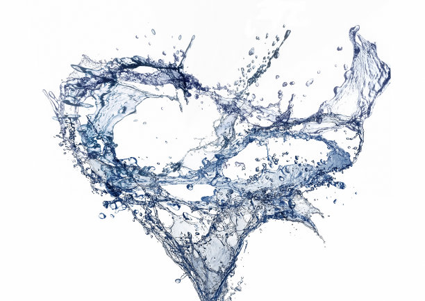 蓝色的水溅在白色背景的3d插图图片下载