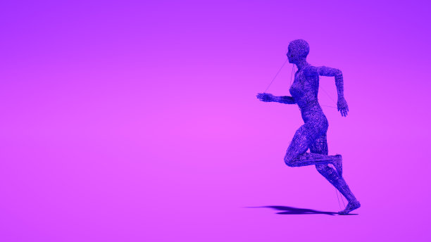 机器人在紫色背景下运行，3d连线形状图片下载