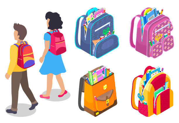 学生们在背包里装上补给品图片下载