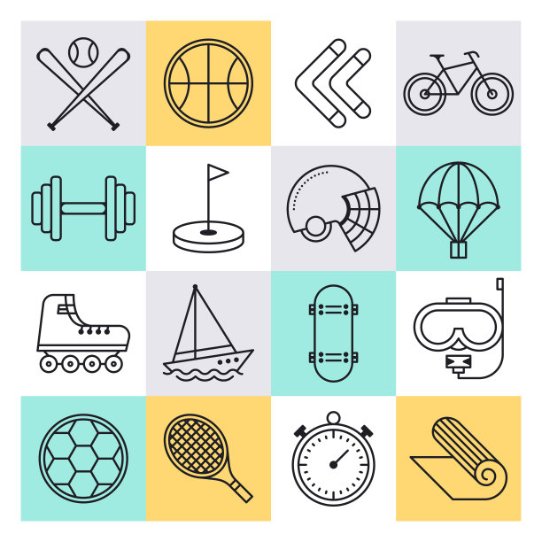 青年运动训练和比赛轮廓风格矢量图标集图片下载