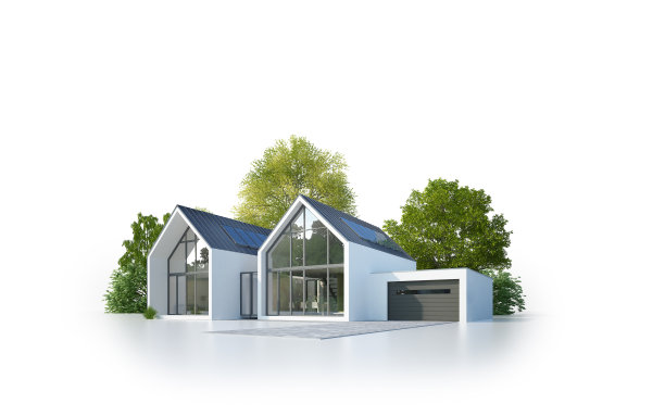 有玻璃前门和车库的隔离房子图片下载