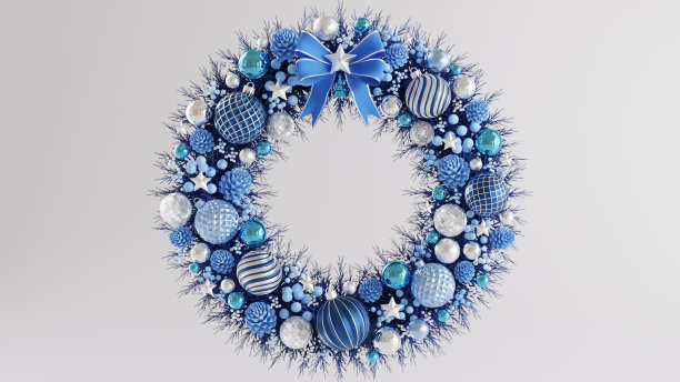 豪华圣诞花环3d渲染插图圣诞节与圣诞树，圣诞老人，礼品盒，丝带，球，雪，产品，促销销售，演示台座3d渲染图片下载