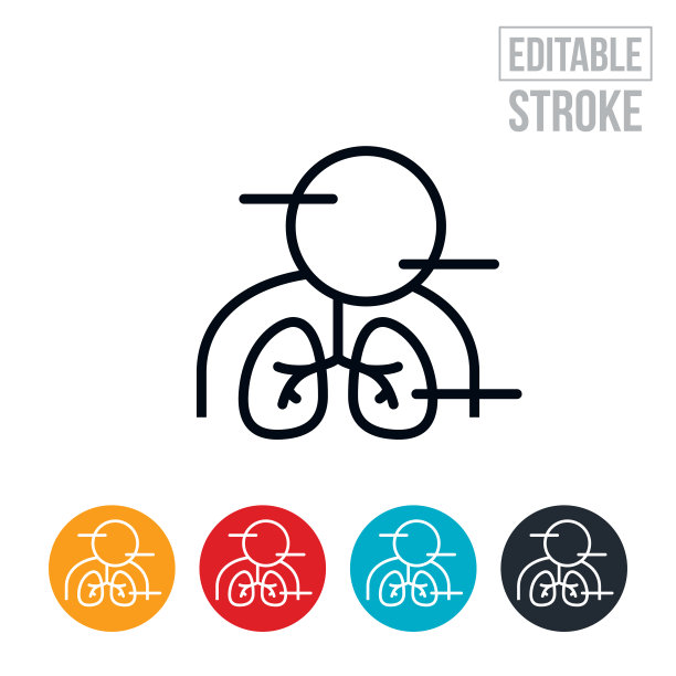 呼吸系统疾病症状细线图标-可编辑的中风图片下载