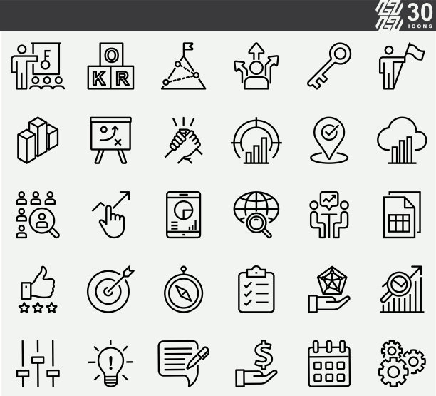 OKR，目标关键结果线图标图片下载