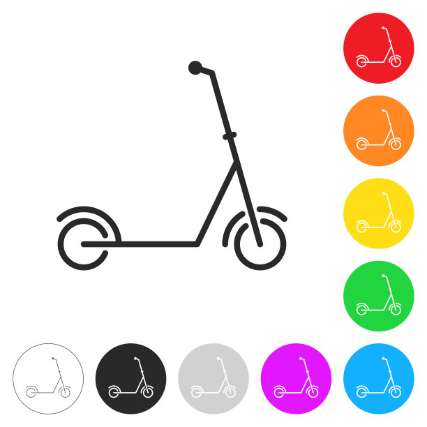 滑板车。彩色按钮上的图标图片下载
