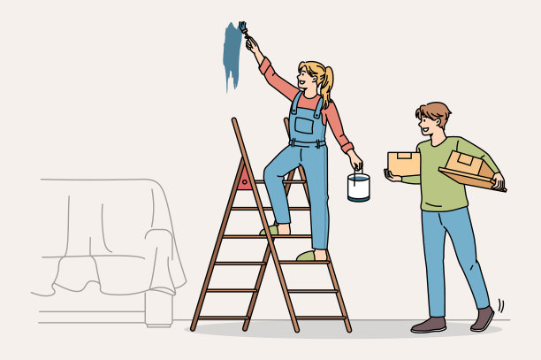 幸福的夫妻一起装饰装修房子图片下载