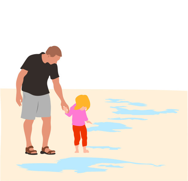 父亲和女儿在海滩上图片下载
