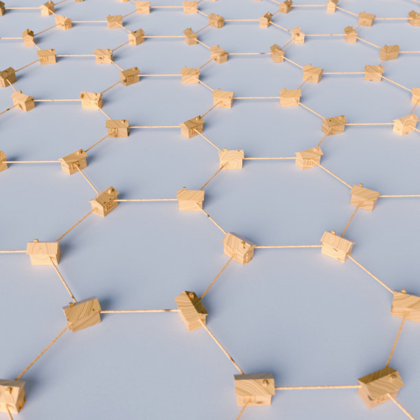 用蜂窝网连接的小房子模型图片下载