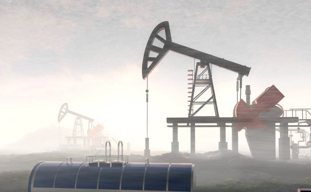 油泵，石油工业设备，钻井井架剪影从油田在日落。能源供应危机，电力供应，能源危机。3D渲染插图与戏剧性的天空图片下载